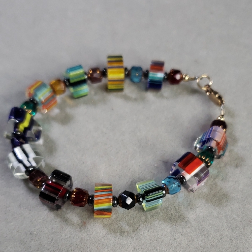 Colorful Iris Cane Glass Beaded Bracelet